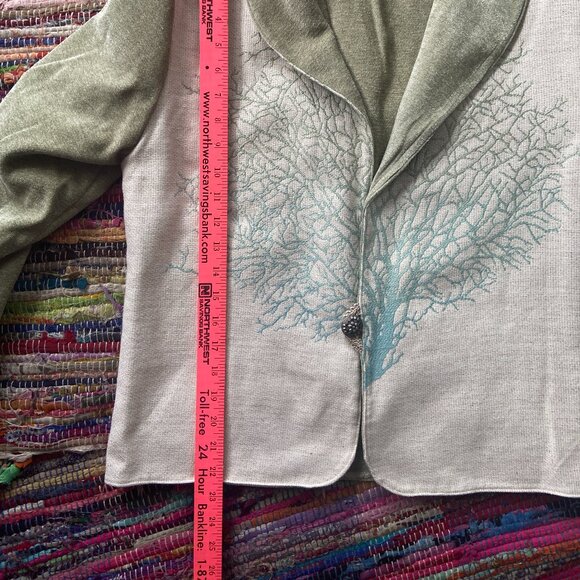 Unique Boho Fantasy Tree of Life Jacket Single Button Emblishment Sage Teal Blue - Picture 9 of 12